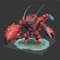 Red Muscular Character Creature With Blue Antennae Spiked Claws Standing On Blue Platform