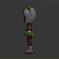 Cartoon 3D Girl Character With Gray Hair Green Accessories Green Dress Red Pants Brown Shoes