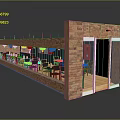 Hotel Building With Red Brick Exterior Glass Doors Red Decorations And Dining Tables Inside