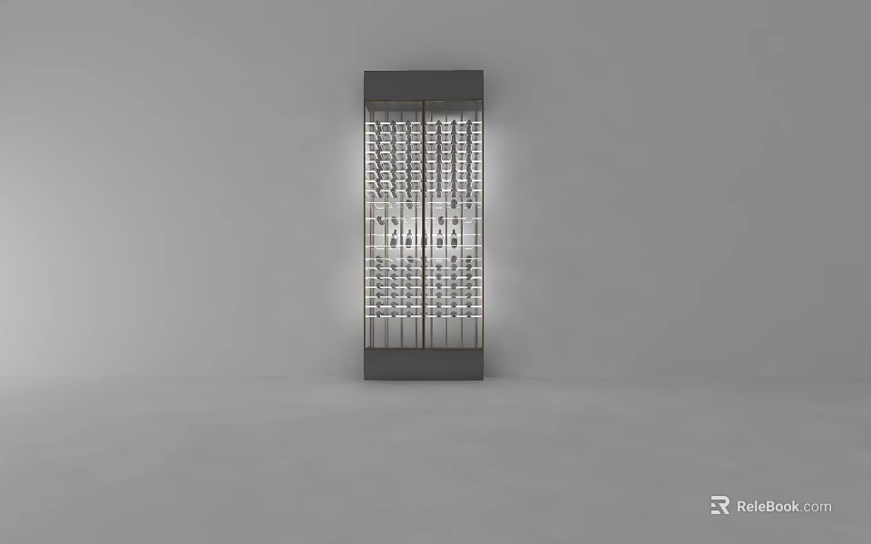 Modern Sleek Wine Cabinet With Glass Doors And Interior Wine Racks Lighting 3d model 