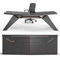 Modern Office Desk with Black Chair Geometric Legs Side Cabinet and Contemporary Design