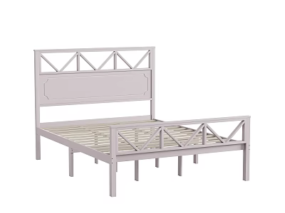 Light Colored Metal Frame Double Bed With X Shaped Headboard And Footboard 3d model