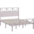 Light Colored Metal Frame Double Bed With X Shaped Headboard And Footboard