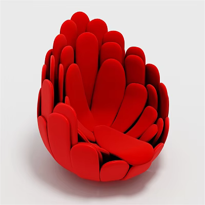 Red Petal Shaped Leisure Chair With Unique Modern Artistic Design Structure 3d model
