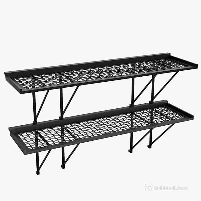 Double Black Metal Wall Hooks With Grid Shelves For Home Storage 3d model 