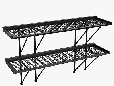 Double Black Metal Wall Hooks With Grid Shelves For Home Storage 3d model