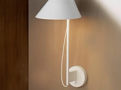 White Minimalist Wall Lamp With Soft Lighting Mounted on Wooden Wall 3d model