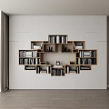 Modern Geometric Bookshelf Design With Books Decorative Items And White Wall 3d model