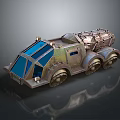 Futuristic Sci Fi Armored Vehicle With Metallic Exterior Blue Windows Multiple Wheels And Roof Mounted Equipment