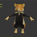 Cute 3D Hamster Character Wearing Black Outfit On Gray Reflective Floor