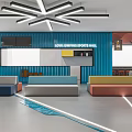 Modern Gymnasium Interior Design With Fitness Equipment Robot And Colorful Sofas