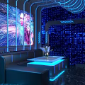 Modern KTV Room Interior With LED Lighting Singing Screens And Comfortable Sofas