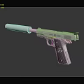 Modern Silver Semi Automatic Pistol With Suppressor And Textured Grip 3d model
