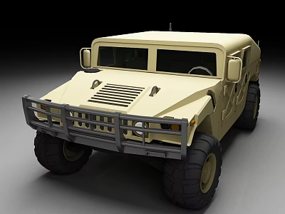 Beige Military Off Road Vehicle With Heavy Duty Tires And Metal Grille 3d model