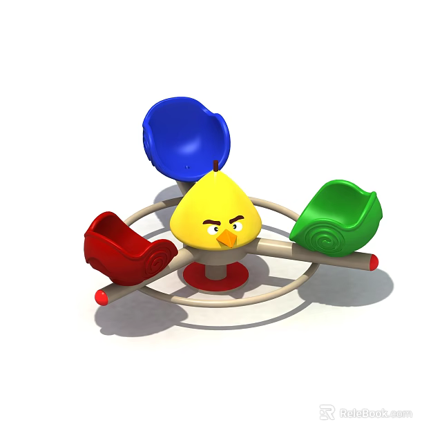 Colorful Rotating Playground Equipment With Blue Green Red Seats Yellow Body And Cartoon Head 3d model 