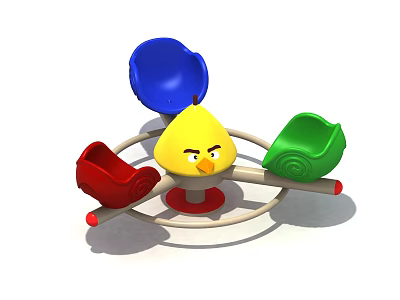 Colorful Rotating Playground Equipment With Blue Green Red Seats Yellow Body And Cartoon Head 3d model