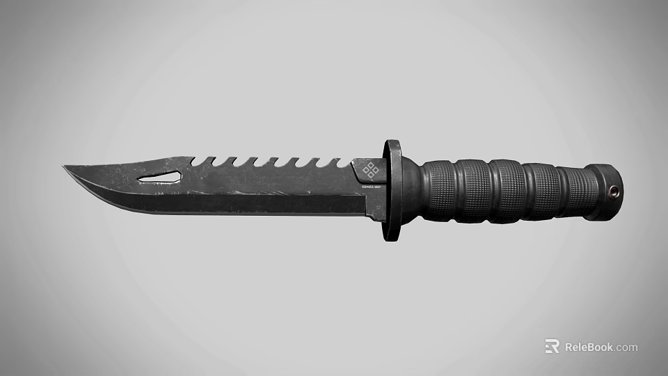 Military Tactical Knife With Serrated Blade And Black Non Slip Handle 3d model 