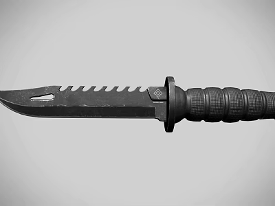 Military Tactical Knife With Serrated Blade And Black Non Slip Handle 3d model