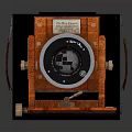 Vintage Electronic Camera With Wooden Body Leather Case And Retro Lens Design