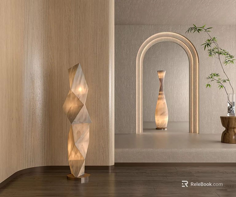 Stylish Floor Lamp In Minimalist Interior Space 3d model