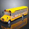 Yellow School Bus With Windows And Reflective Surface On Dark Background 3d model