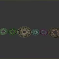 Decorative Plates With Intricate Patterns Arranged In Row On Gray Background