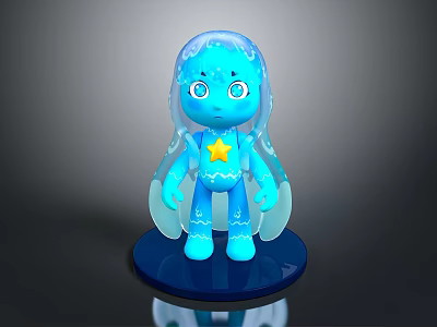 Blue Transparent Game Movie Character With Big Eyes Yellow Star And Blue Display Base 3d model