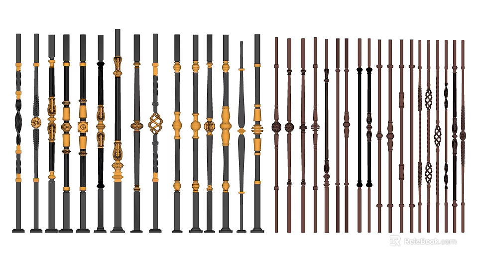 Stylish Railing Designs With Decorative Posts And Various Material Options 3d model 