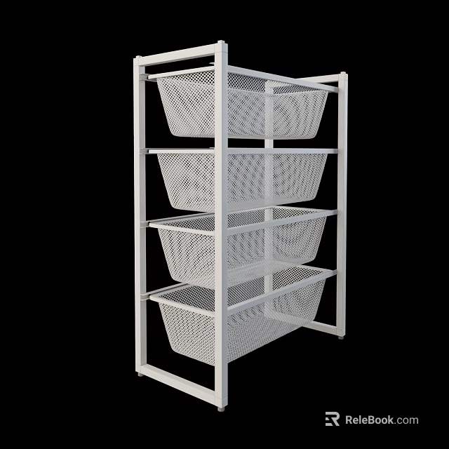 White Multi Tier Wire Storage Shelving Unit With Mesh Baskets For Organizing 3d model