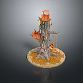 Scenic Autumn Treehouse Scene With Trunk Platform Swing And Fallen Leaves