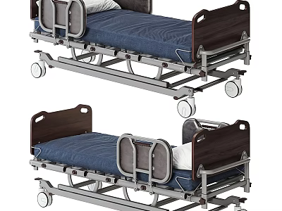 Adjustable Medical Hospital Bed With Side Rails Mattress And Wheels For Patient Care 3d model