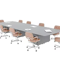 Large Dark Wooden Conference Table With Brown Leather Swivel Office Chairs For Modern Business Meetings