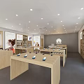 Modern Digital Store Interior Featuring Wooden Display Tables And Smartphones On
