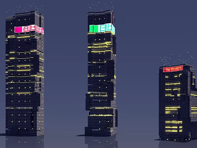 Futuristic Architecture Tall Modern Skyscrapers With Colorful Digital Screens and Illuminated Exteriors at Night 3d model