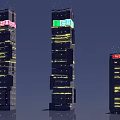 Futuristic Architecture Tall Modern Skyscrapers With Colorful Digital Screens and Illuminated Exteriors at Night