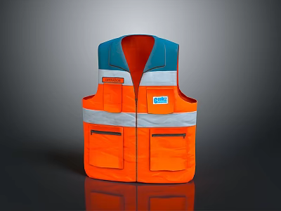 High Visibility Orange And Blue Reflective Safety Vest With Multiple Pockets For Workwear 3d model