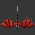 3D Rendered Red Dragon With Spread Wings And Sharp Spikes On Dark Background