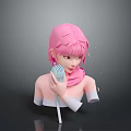 Pink Haired Female Character Holding Microphone Against Gray Background With Small Dots