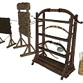 Traditional Rustic Garden Ornaments with Wooden Archery Targets Bows Arrows and Signboard