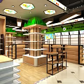 Modern Retail Store Interior With Green Accents Wooden Shelves And Display Racks