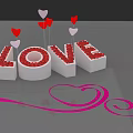 Romantic Photo Check in Spot With 3D LOVE Letters Red Heart Decorations And Pink Ribbon