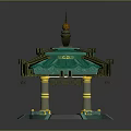 Traditional Style Pavilion With Green Roof Golden Decorations Yellow Pillars And Intricate Carvings