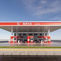 SUMOIL Gas Station Exterior With Red And White Canopy And Fuel Pumps