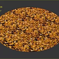 Natural Wood and Stone Circular Surface with Colorful Yellow Orange Granular Fragments
