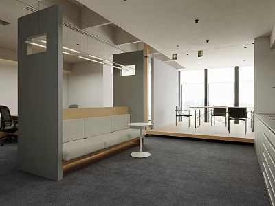 Modern Office Reception Area With Sofa Seating Open Space And Large Windows 3d model
