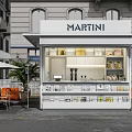 Martini Kiosk Exterior Featuring Outdoor Seating Orange Chairs And Product Displays