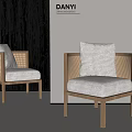 Modern Accent Chair With Wicker Armrests Wooden Frame And Beige Cushion