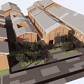 Red Brick Buildings Neatly Arranged With Grey Roofs And Tree Lined Streets