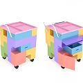 Colorful Side Table With Block Structure Handle Drawer And Wheels 3d model