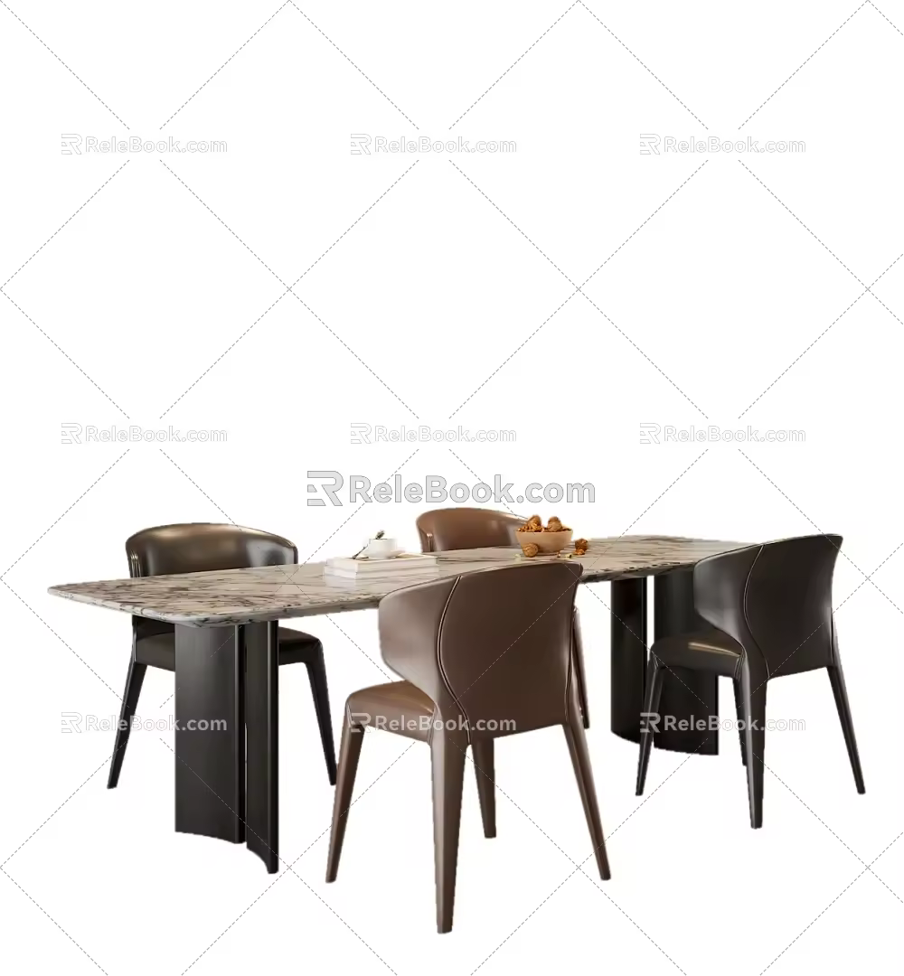 Modern Simple Dining Table and Chair Combination Dining Chair Marble Long Table 3d model